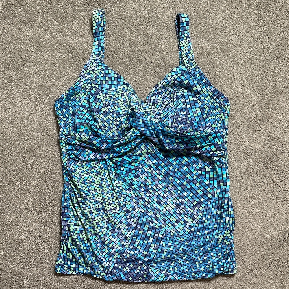 Lands' End 14 Long Blue and Green Mosaic Tankini